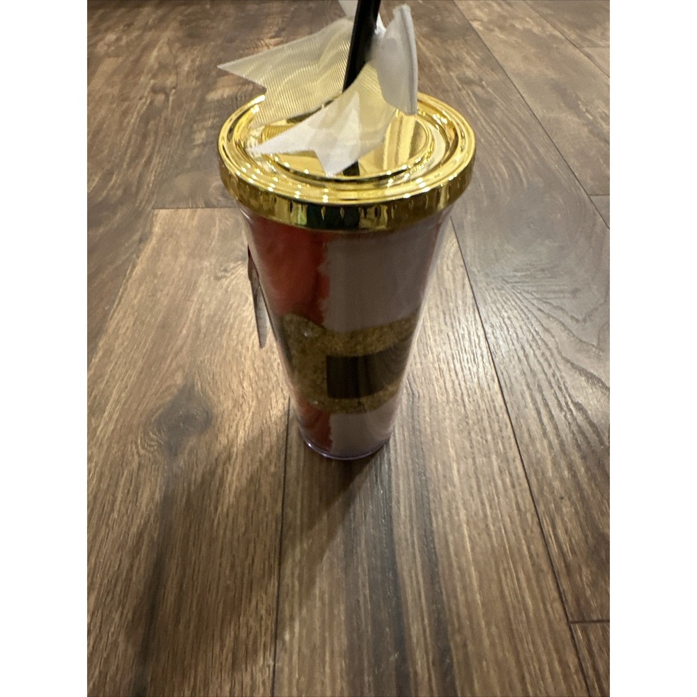 Walmart Santa Icon Tumbler 25oz Red Gold Glitter Belt Christmas‎ Cold Cup New